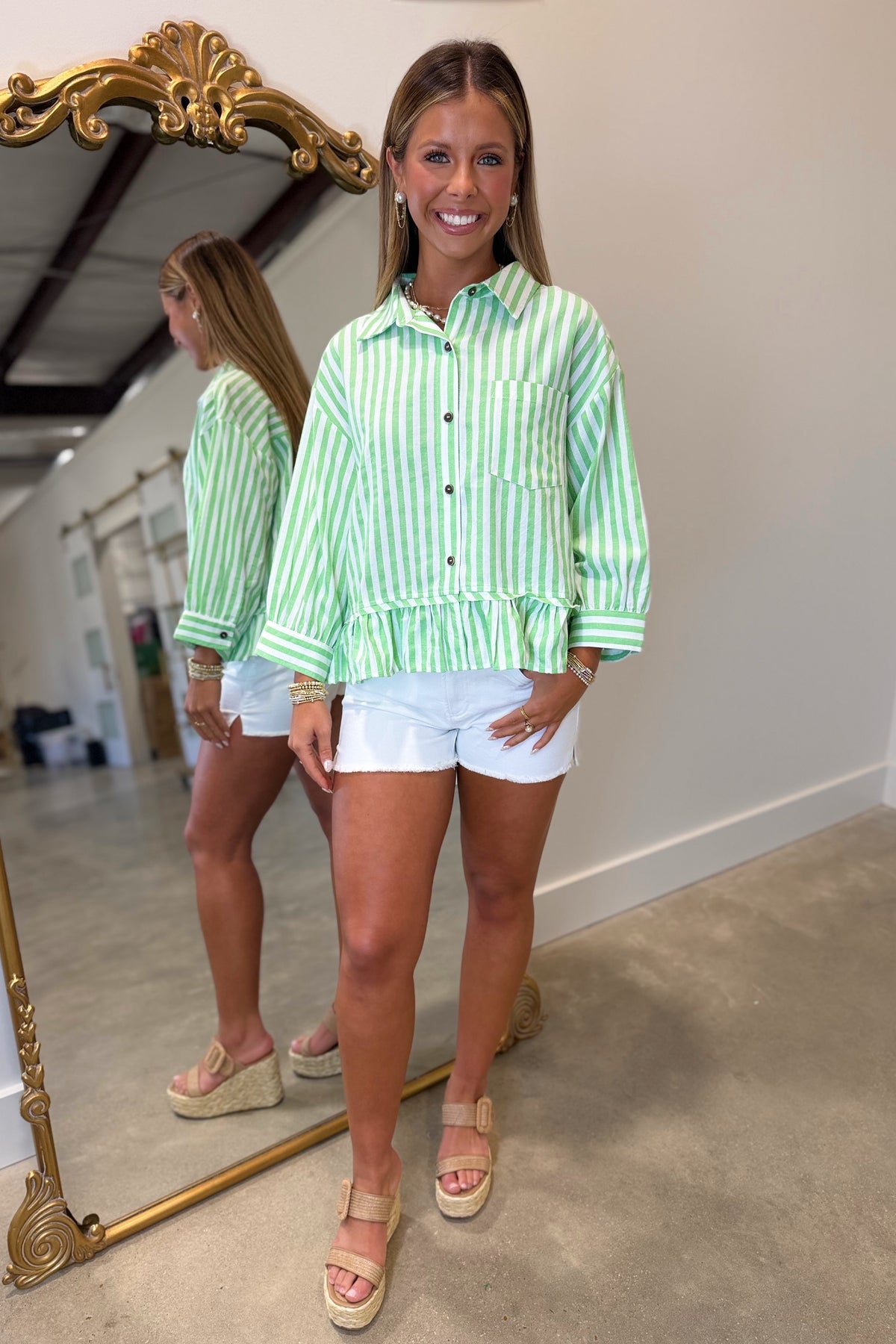 Apple Green Stripe Blouse