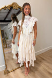 Cascading Ruffle Midi Skirt Cream