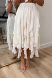 Cascading Ruffle Midi Skirt Cream