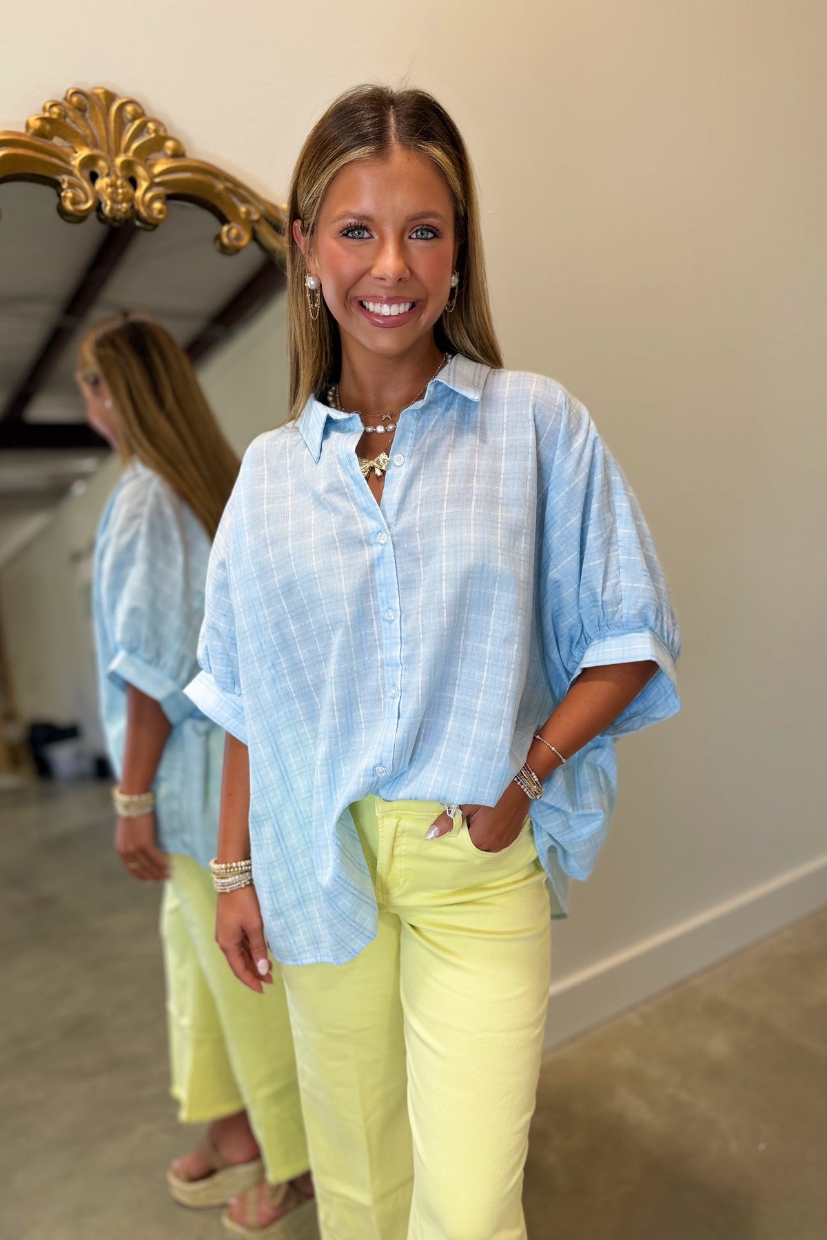 Plaid in Blue Blouse