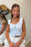 Ocean Breeze Smocked Eyelet Top Blue