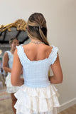 Ocean Breeze Smocked Eyelet Top Blue