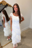 Romantic Lace Ruffle Tiered Maxi Dress Ivory