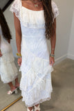 Romantic Lace Ruffle Tiered Maxi Dress Ivory