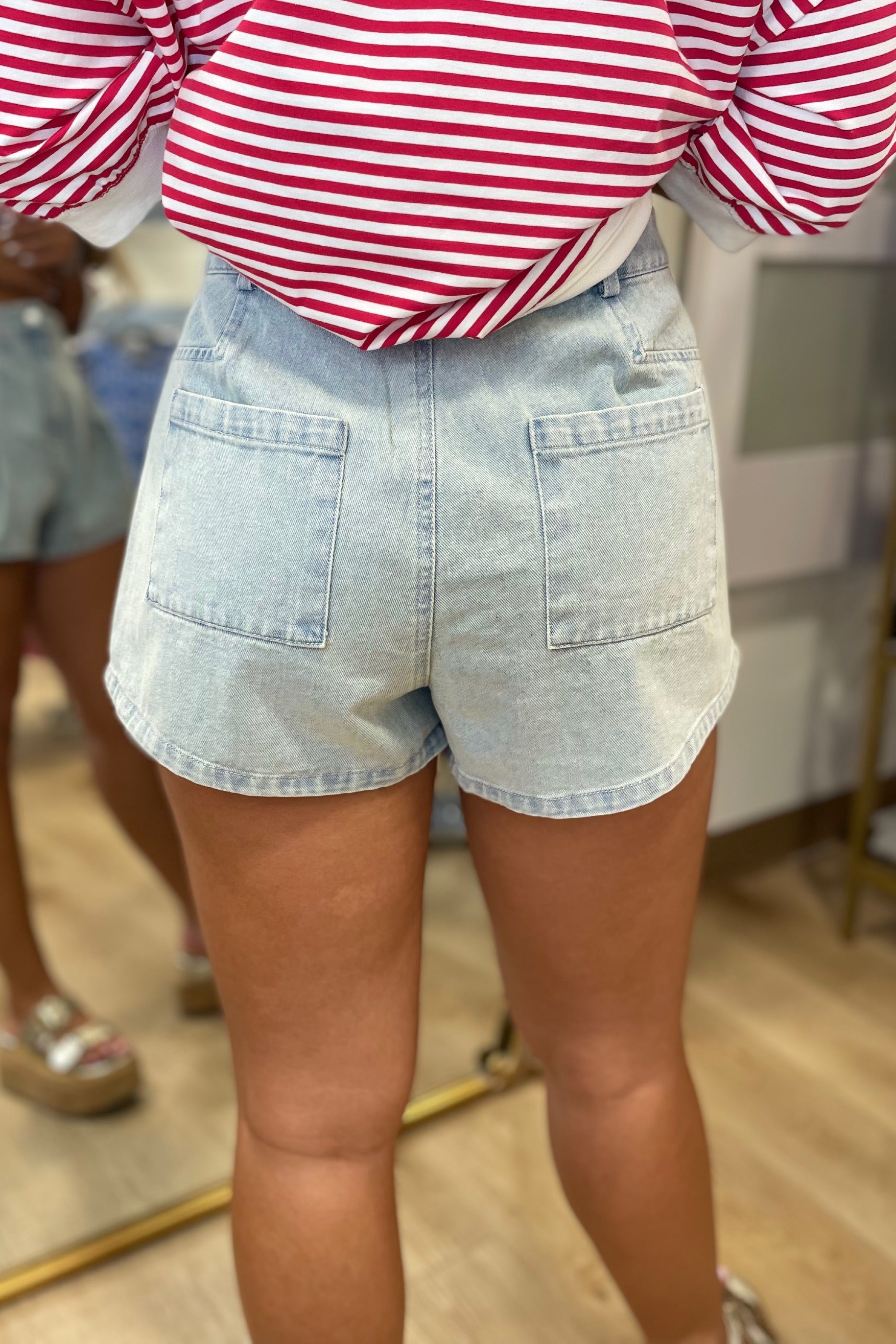 Double Pleat Denim Shorts