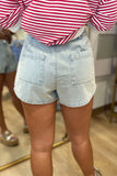 Double Pleat Denim Shorts
