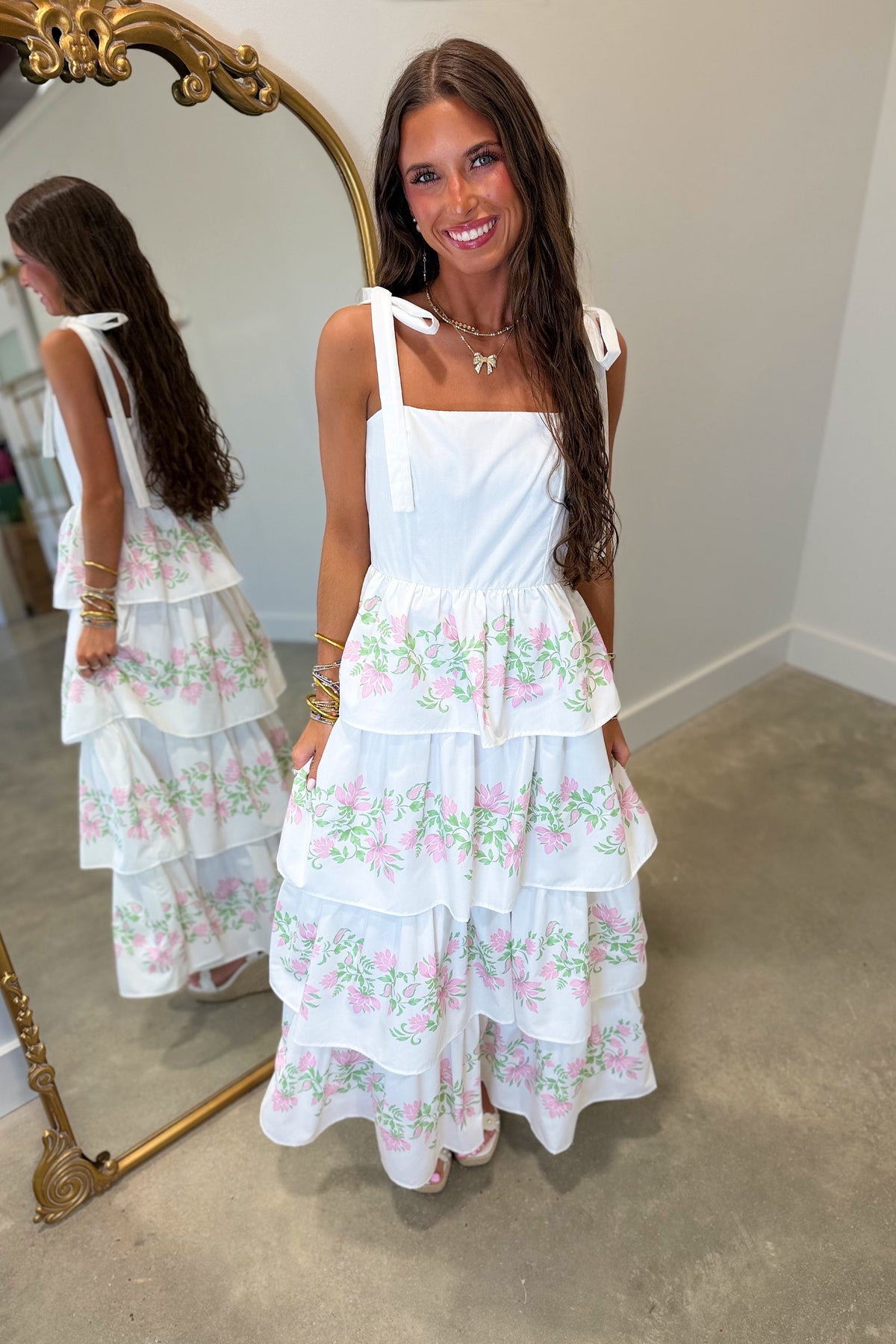 Florals Forever Tie Midi Dress White