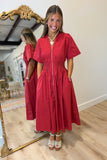 Stella Zip Front Midi Dress Red