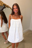 Commencement Sqaure Neck Bow Dress White