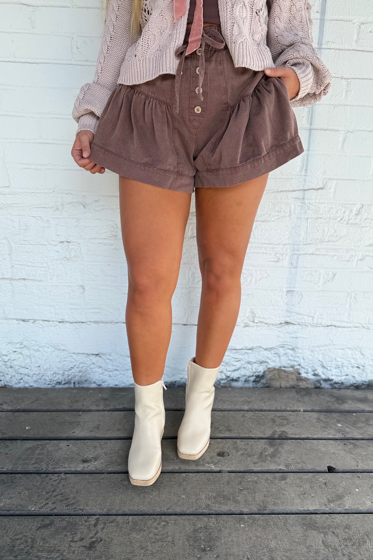 Frosted Flare Shorts Mauve Mocha