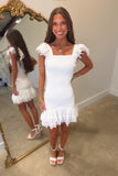 Scholar Smocked Fitted Lace Dress White