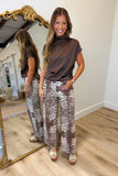 Draped Satin Mock Neck Blouse Brown