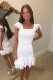 Scholar Smocked Fitted Lace Dress White