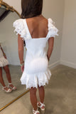 Scholar Smocked Fitted Lace Dress White