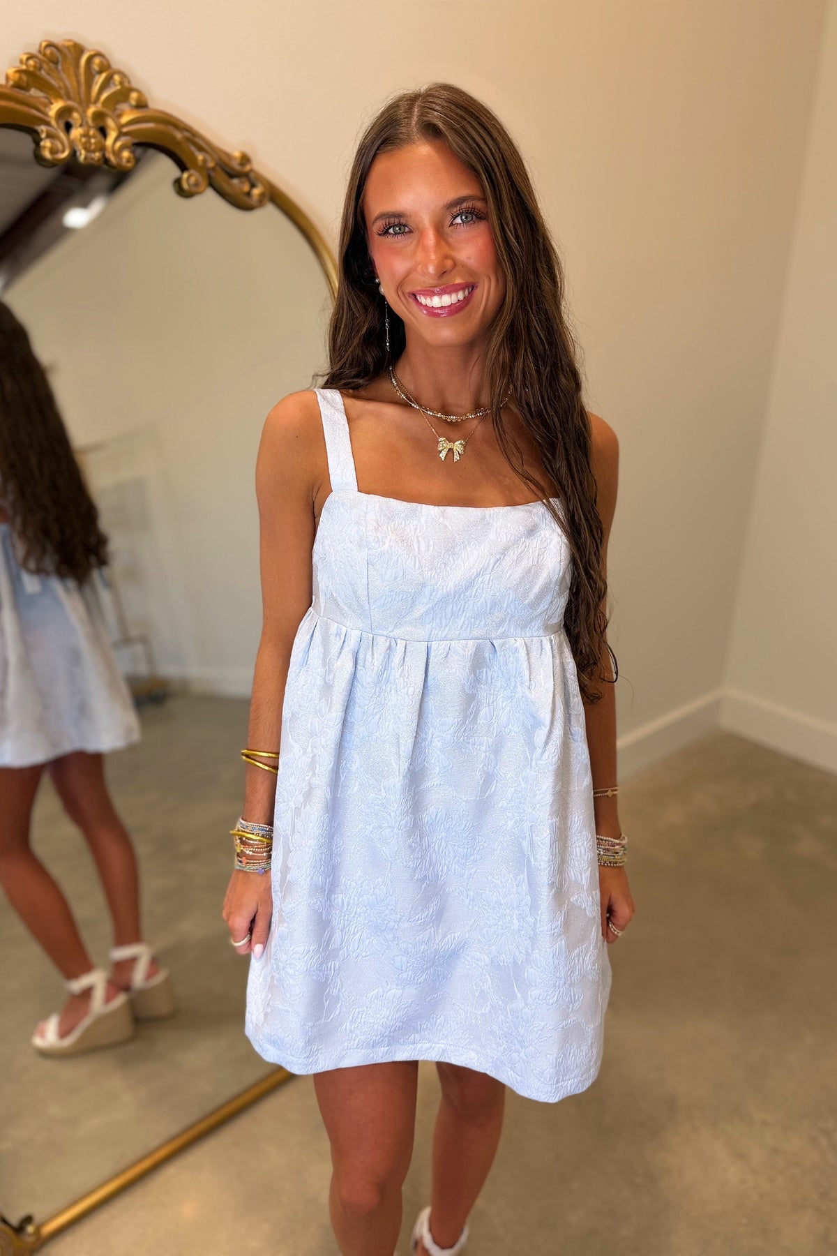 Azure Blossom Jacquard Dress