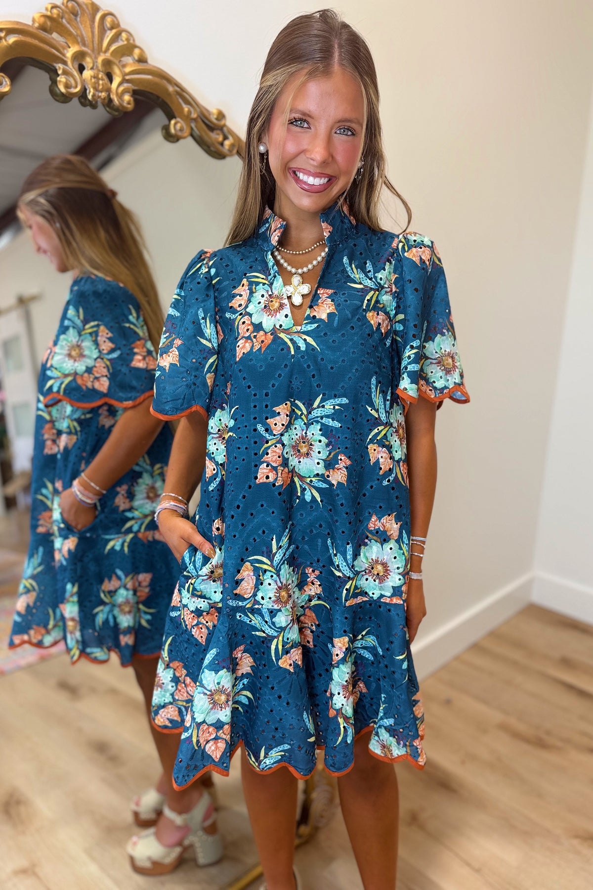 Harvest Hues Floral Dress Teal