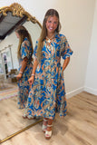 THML Abstract Paisley Midi Dress Blue