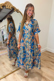 THML Abstract Paisley Midi Dress Blue