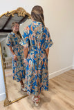 THML Abstract Paisley Midi Dress Blue