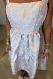 Delicate Floral Pastel Tiered Mini Dress Blue