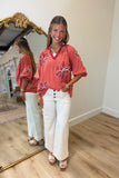 Umgee Falling Flowers Blouse Brick
