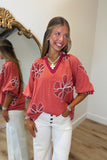 Umgee Falling Flowers Blouse Brick