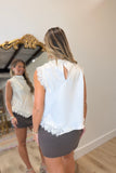 Sleeveless Mixed Lace Top Ecru