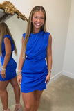 Ava Draped Neckline Satin Dress Royal