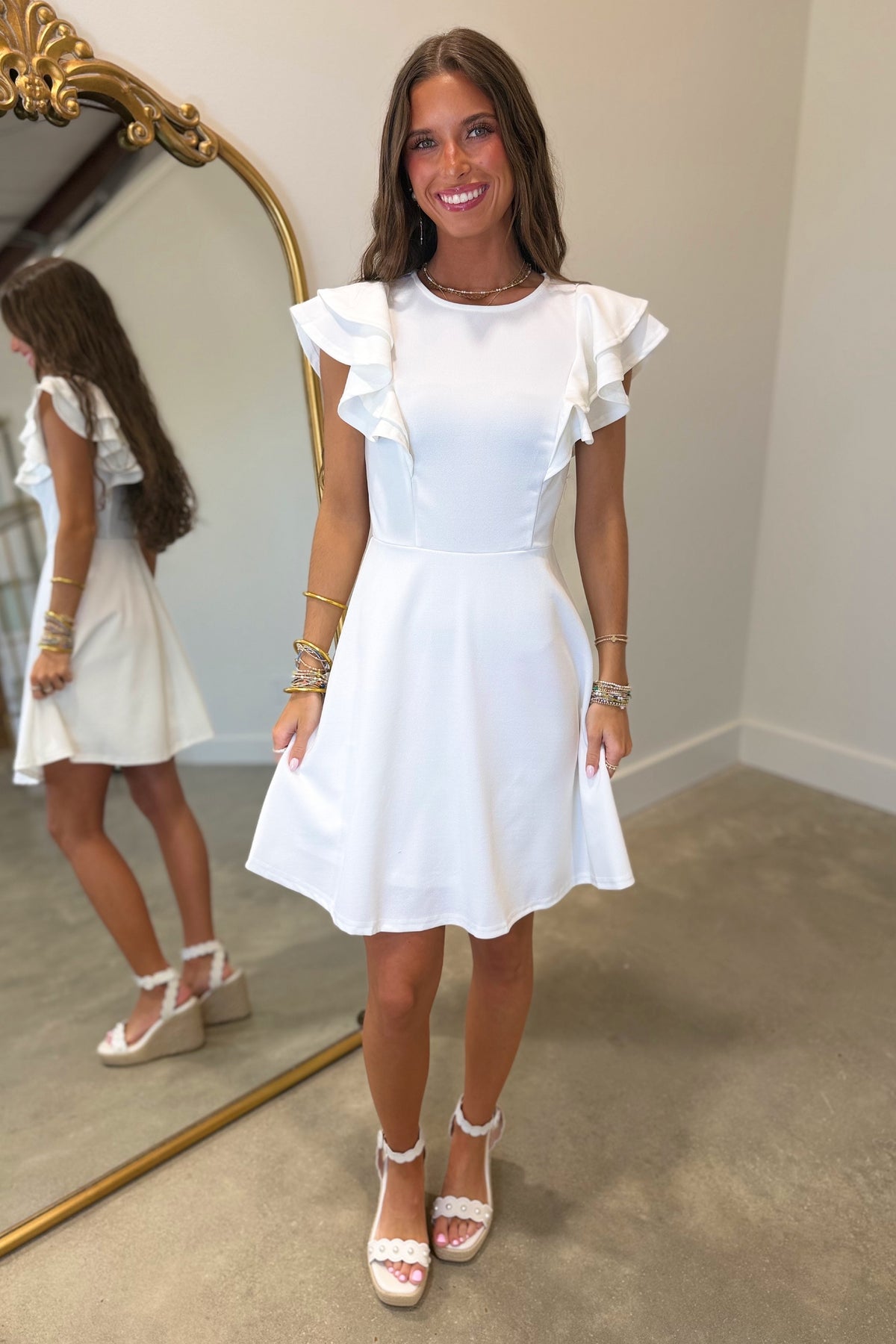 Timeless Fitted Flutter Dress White