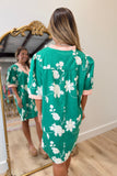 Stripe and Scallop Detail Embroidered Dress Green