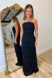 Perfect Night Draped Strapless Dress Black