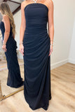 Perfect Night Draped Strapless Dress Black