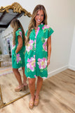 Paradise Social Flower Shirt Dress Green