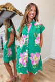 Paradise Social Flower Shirt Dress Green
