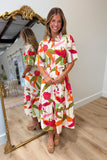 Flowers Everywhere Puff Sleeve Zip Dress