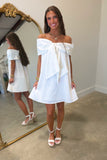 Bow Behavior Off the Shoulder Dress White