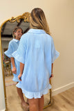 Party of Pleats Shirt Dress Blue