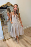Cafe Cream Striped Midi Dress