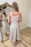 Cafe Cream Striped Midi Dress