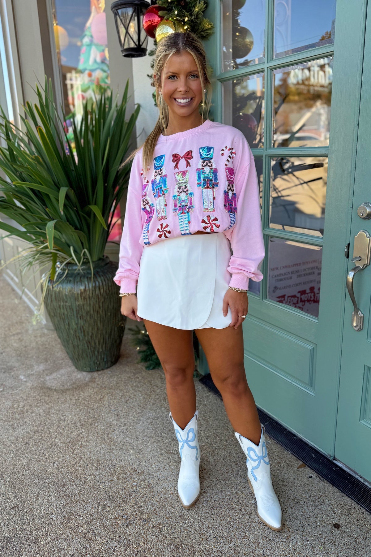 Vibrant Nutcracker Sequin Sweatshirt Pink