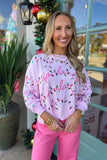 Mary Square Fa La La Sequin Lights Sweatshirt Pink