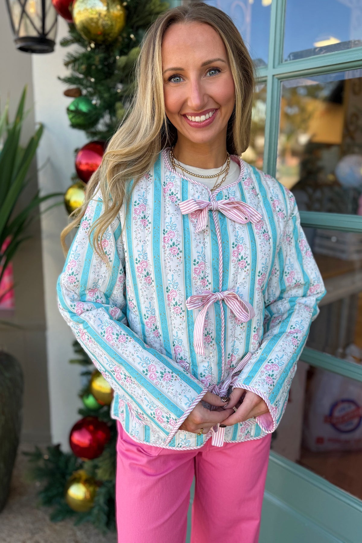 Darling Quilted Floral Jacket Blue