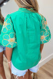 Citrus Stitch Puff Sleeve Top Green