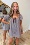 Gather Around Gingham Romper Brown