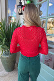 Endless Possibilities Elegant Lace Mock Neck Top Red