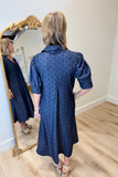 Lior Amber Point Collar Denim Dot Dress