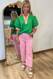 Pearl Accented Wide Leg Jean Pink