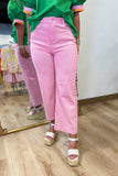 Pearl Accented Wide Leg Jean Pink