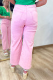 Pearl Accented Wide Leg Jean Pink