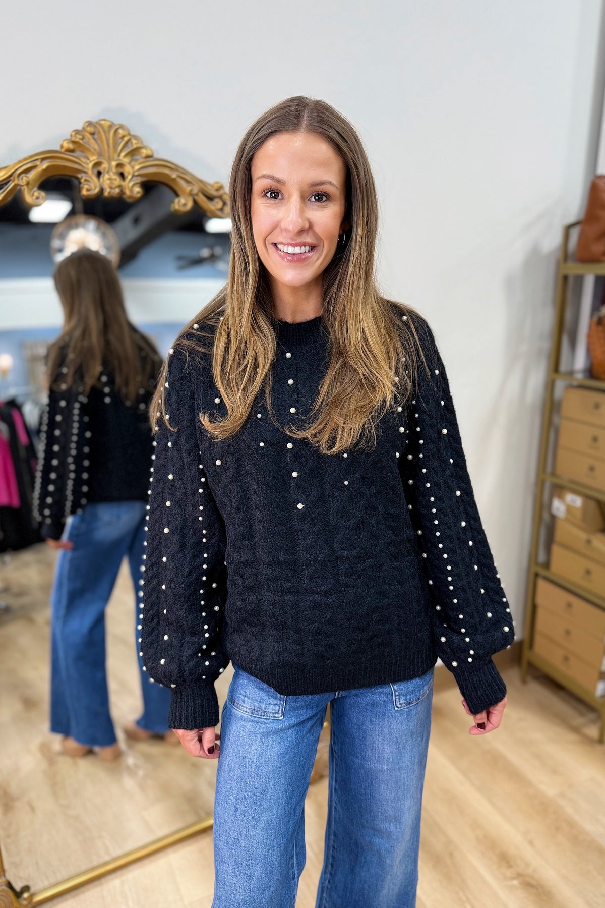 Girls in Pearls Sweater Black